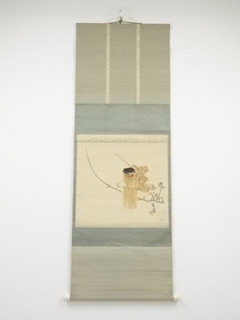 JAPANESE HANGING SCROLL / HAND PAINTED / UME BLOSSOMS / TAISHO SHOWA ERA